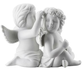 Rosenthal Engelpaar mit Blumen Gross Weiss Matt 