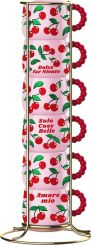 Bialetti Set 6 Espressotassen stapelbar Mercato Della Frutta mit Metallgestell, Cherries 