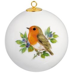Meissen Baumschmuck Kugel, Vintage Vogelmalerei, Rotkehlchen, Goldrand, Ø 5 Cm 