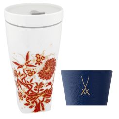 Meissen Coffee To Go Becher Mit Porzellandeckel Und Manschette, Form Nova , MEISSEN Christmas Original , V 0,35 L 