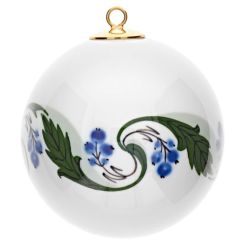 Meissen Baumschmuck Kugel, Mahonienranke, Grün, Früchte, Blau, Weißer Rand, Ø 5 Cm 