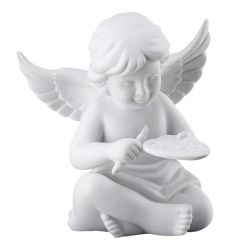 Rosenthal Engel mit Malerpalette Mittel Weiss Matt 