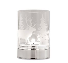 Hermann Bauer jun. Teelichthalter Tannenbaum/Rentier, klares Glas versilbert 
