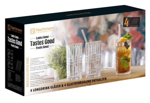 Nachtmann 9-tlg. Set LD Set/4 + 4 Glastrinkhalme + Reinigungsbürste 7573/8-tlg. Tastes Good 