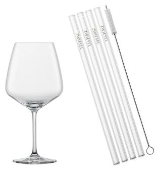 Schott Zwiesel Taste 4-er Burgunder 140 + 4x Glastrinkhalm 150 mm + Reinigungsbürste 