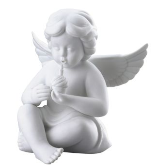 Rosenthal Engel mit GebTagskuch. Mittel Weiss Matt 