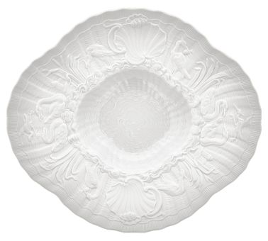Meissen Gourmetteller Form Schwanendessin Biskuit Weiß L 29,5 cm 